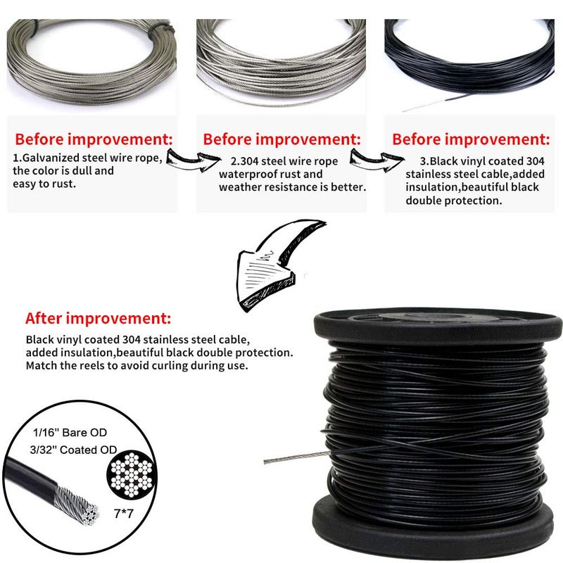 YQL Outdoor String Lights Hanging Kit,Globe String Lights Suspension Kit,164ft Black Vinyl-Coated 304 Stainless Steel Cable,String Light Guide Wire,Hook & Eye Turnbuckle Wire Rope Tension - Image 2